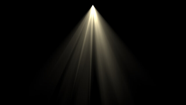 Soft warm white volumetric spotlight rays isolated on black