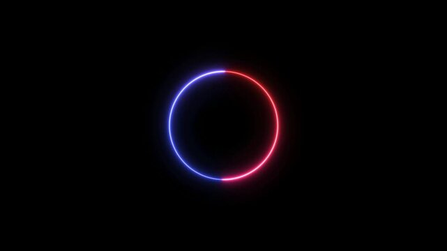 Round circle picture frame with two tone neon color shade motion graphic on isolated black background. Blue and pink light moving for overlay element.