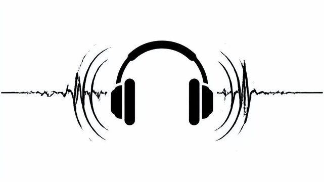 Minimalist headphones icon with pulse sound wave line.