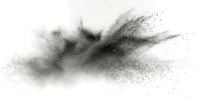 Explosion dark powder cloud scattering fine particle, abstract dynamic motion visual effect.