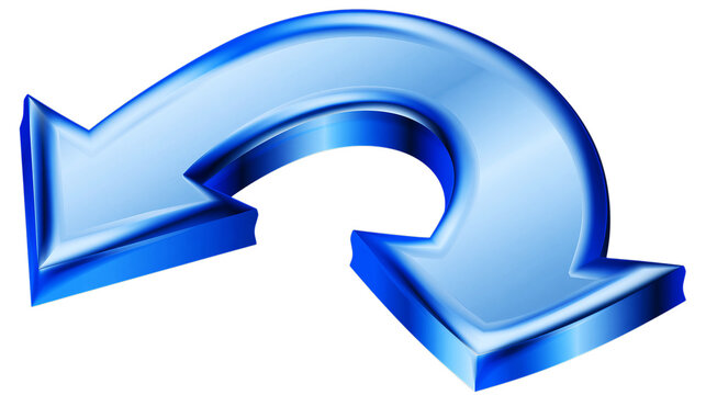 Glossy blue arrow curving downwards, a vibrant symbol representing progress, direction, navigation, and movement isolated on a transparent background
