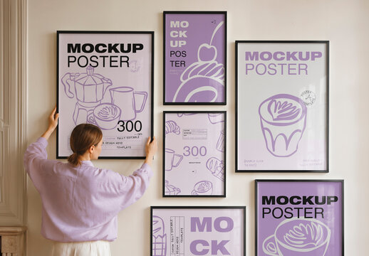 Home Interior Wall with Multiple Frame Collage Mockup