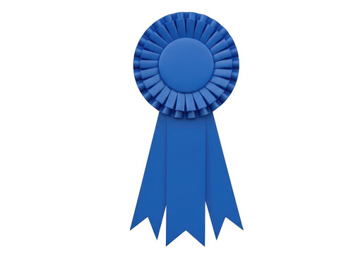 Blue ribbon rosette award badge for first place winner and contest celebration isolated on transparent background