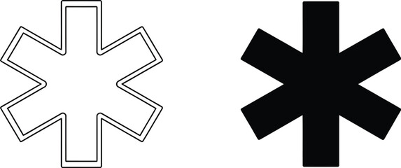 Asterisk icon set featuring silhouette and outline typography symbols for text formatting, annotation, user interface, and graphic design projects. © Golapi