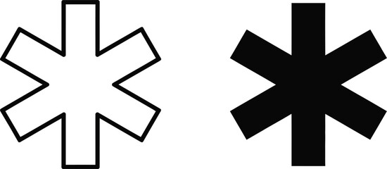 Asterisk icon set featuring silhouette and outline typography symbols for text formatting, annotation, user interface, and graphic design projects. © Golapi