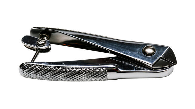 A detailed studio shot of a shiny silver wire cutting plier tool isolated on a transparent background, perfect for jewelry making and crafting