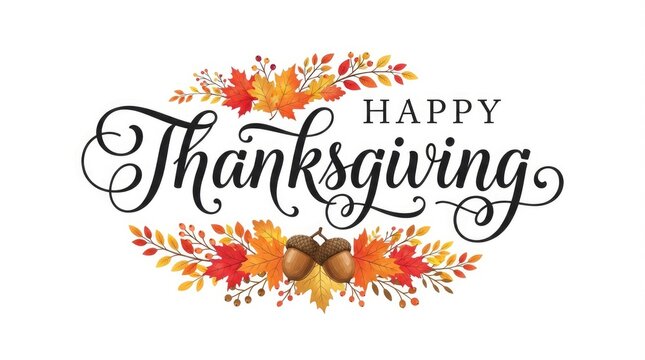 Happy thanksgiving greeting card design with colorful autumn leaves and seasonal pumpkins