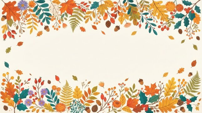 Beautiful watercolor autumn leaves border frame for thanksgiving holiday greeting card design