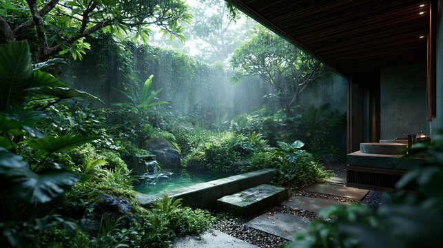 Luxury Spa Pool in Tropical Rainforest Setting