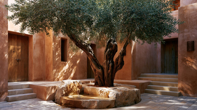 Olive Tree Courtyard Mediterranean Architecture Peaceful Sanctuary