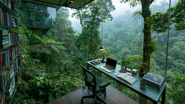 Remote Work in Nature: Jungle Office with Forest View