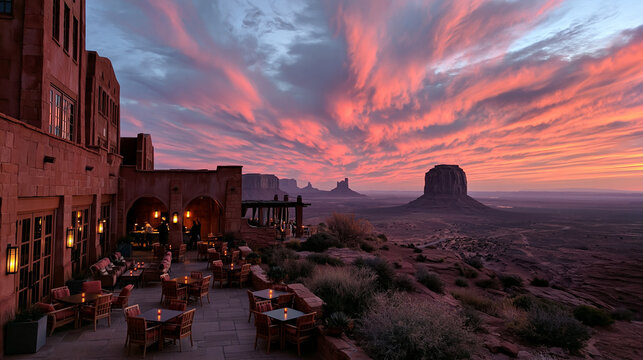 Luxury Desert Resort at Sunset with Monument Valley View