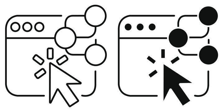 AI Prompt Window and Interactive User Interface Vector Icon Set with Editable Stroke, Mouse Cursor Pointer, Modern Tech Website Software Window, Artificial Intelligence Command Control Board Symbol