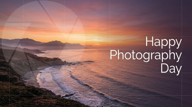 Beautiful scenic coastal landscape at sunset featuring a serene ocean view to celebrate the annual global event world photography day concept