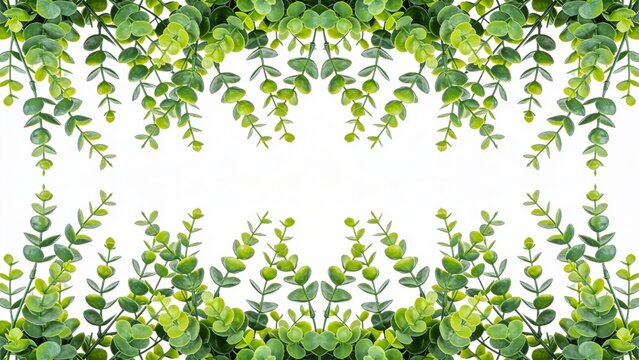 features a decorative arrangement of lush, green artificial hanging vines against a plain white background. The vines are dense and cascade downward, creating a natural and vibrant appearance. The lea
