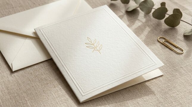 Elegant stationery set featuring a blank white card and envelope perfect for celebrating world photography day with minimalist creative design concepts