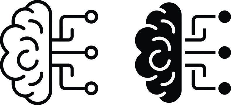Brain circuit icon set featuring artificial intelligence, neural network, digital technology, machine learning, and smart computing vector symbols.