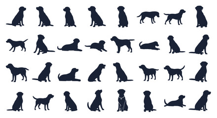 Obraz premium Comprehensive collection of dog silhouettes in different poses representing domestic pet loyalty and training.