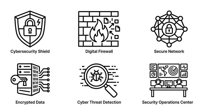 Cybersecurity Icon Set for Network Protection and Data Safety