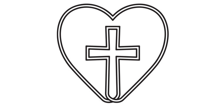Christian cross inside heart shape line art vector illustration for religious concept vector illustrator eps10