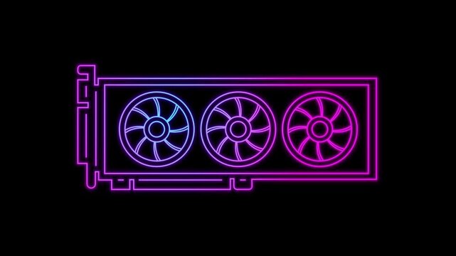 Graphics computer gpu fans rotation Icon Animation on Black Background