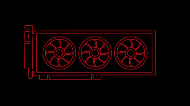 Graphics computer gpu fans rotation Icon Animation on Black Background