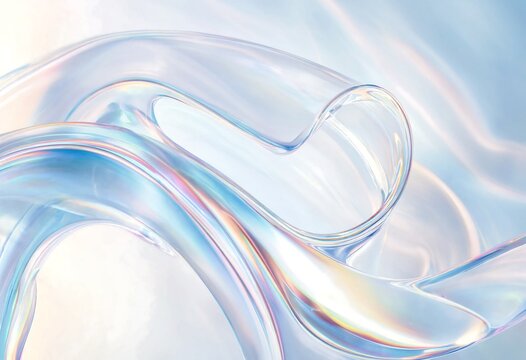 Abstract flowing glass liquid waves creating elegant ripples with iridescent reflections and soft highlights for sophisticated luxury artistic backdrop or wallpaper design.