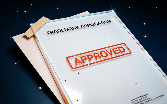 Trademark application document with approved stamp on official paperwork