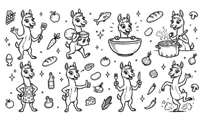 Obraz premium Cute vicuna and llama cartoon mascot character set with various poses vector illustration
