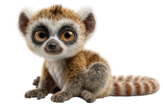 Cute baby ring-tailed lemur sitting with curious expression in soft studio lighting , isolated on transparent background	