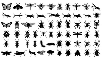 Fototapeta premium Black Silhouette Insects and Spiders Vector Icon Bundle