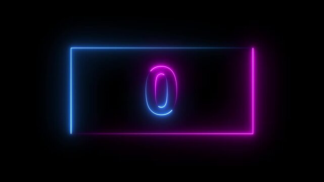 Glowing neon animated number 0. one hot burning number on black background ,cyan color looping trendy glowing neon numeric number 0. Motion graphics of neon number concept.4k quality neon line video..