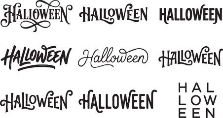 Fototapeta premium Minimalist Halloween Typography Lettering Black Text Vector Set