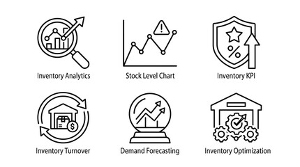 Fototapeta premium Inventory Management and Supply Chain Analytics Icon Set
