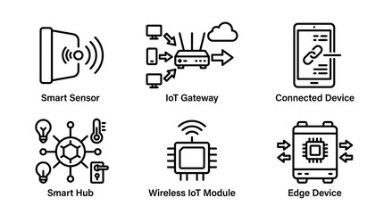 Fototapeta premium IoT and Smart Home Technology Line Icon Set