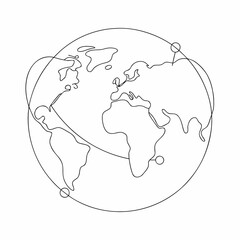Continuous line globe illustration with continents and oceans a minimalist vector design on white © Dilip