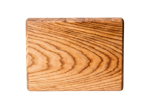 Rectangular wooden cutting board with natural grain pattern isolated on transparent background