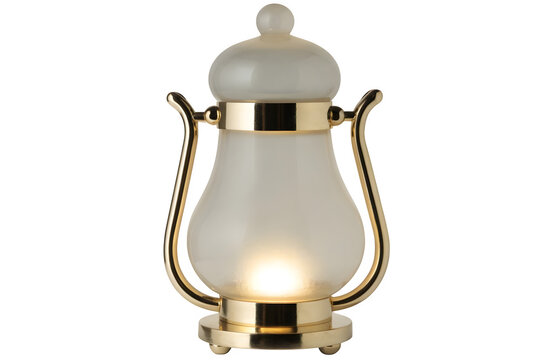 Elegant vintagestyle table lamp with a frosted glass shade and goldtoned metal frame isolated on transparent background