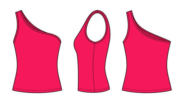 One shoulder top with front side and back views apparel mockup template vector illustration