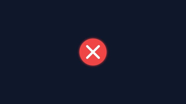 Animated red circular close button glowing against dark blue background in a smooth looping video footage