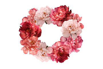 Obraz premium Elegant floral wreath with pink blooms isolated on transparent background.