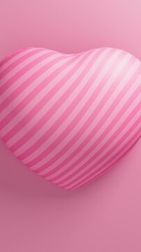 Pink striped heart pulsating on a pink background, Valentine s Day 3D loop animation. Vertical video.