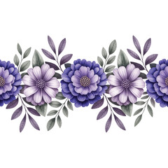 Watercolor Purple Floral Seamless Border Clipart PNG © MDFoysal