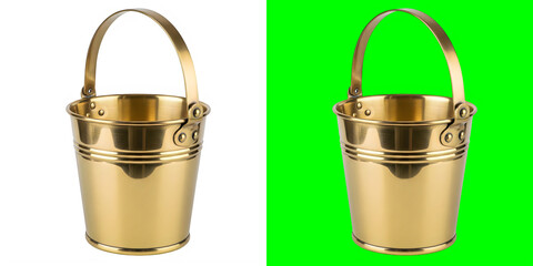 Shiny brass metal bucket with handle on background © Md