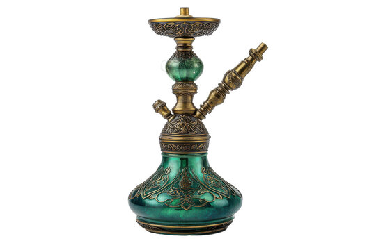 Intricate brass hookah isolated on transparent background.