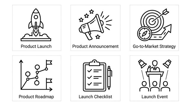 Product Launch and Go to Market Strategy Icon Set