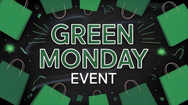 Green monday event background with shopping bags on a chalkboard surface festive holiday sale concept with copy space for text