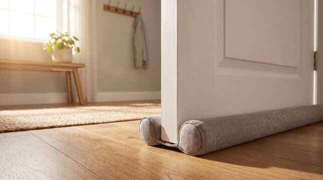 Door draft stopper for improved home insulation, energy efficiency, winter comfort, seasonal home maintenance.