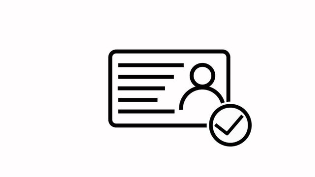 Id card animation. Profile verify icon motion graphics. Animated personal information icon. NID card verify. Driver's license verified 4k video.