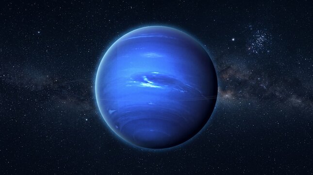 Neptune planet in deep space with milky way background gas giant solar system